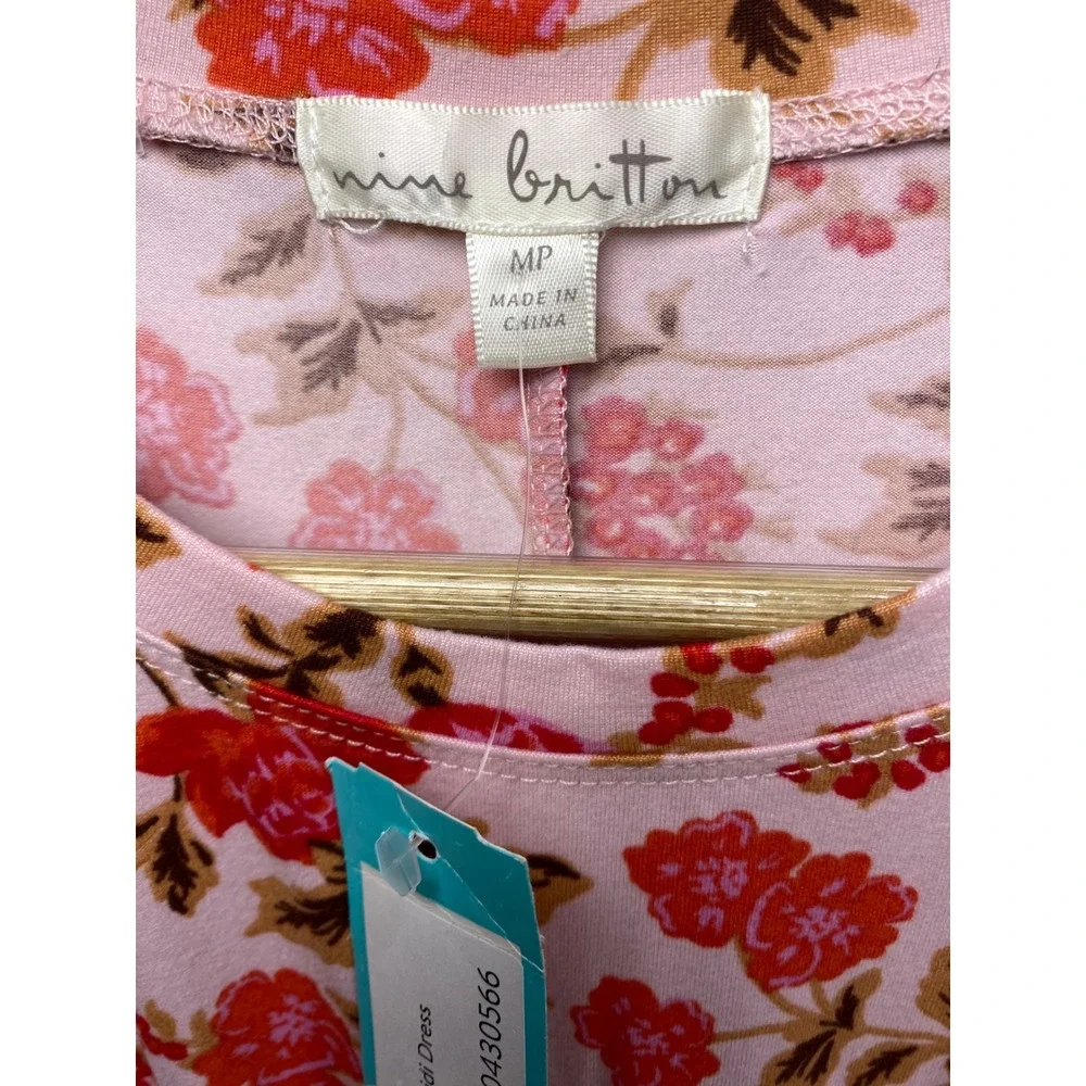 Nine Britton Pink Floral Sleeveless Twist Front Midi Dress MP NWT Stretch Wrap - Picture 3 of 9